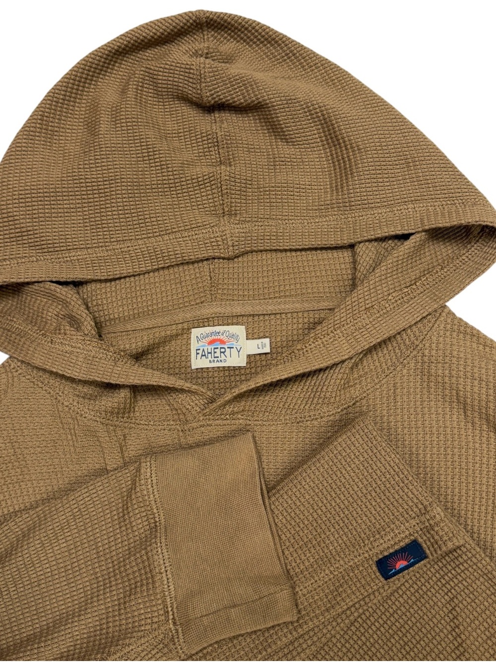Faherty Hoodie Mens Large Brown Waffle Thermal Knit Pullover Legend Sweater Surf